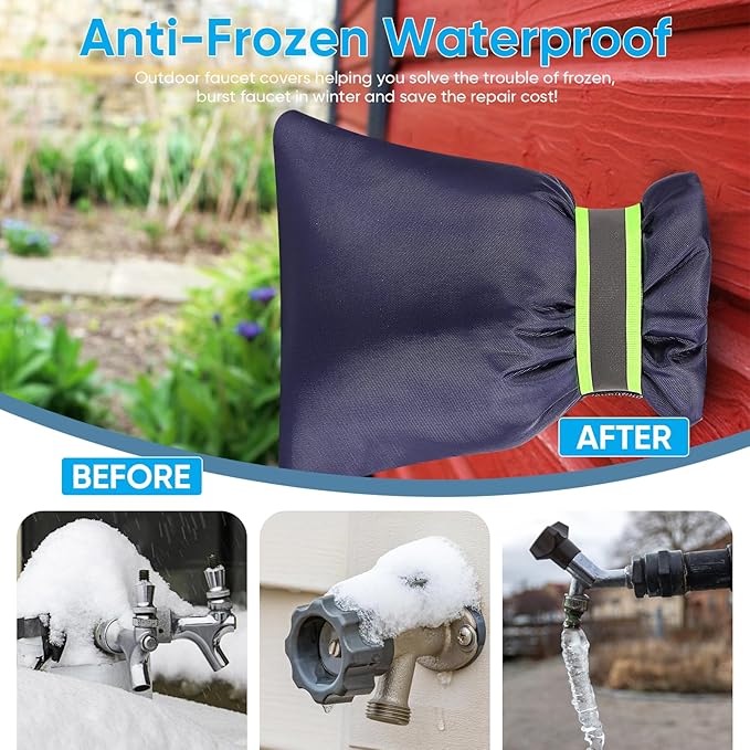 4Pack Outdoor Faucet Covers for Winter - Pro 6.7"W x 8.3"H Outdoor Water Faucet Covers Socks for Winter Freeze Protection Pipe Insulation Reusable Waterproof Insulated Spigot backflow Cover,Blue