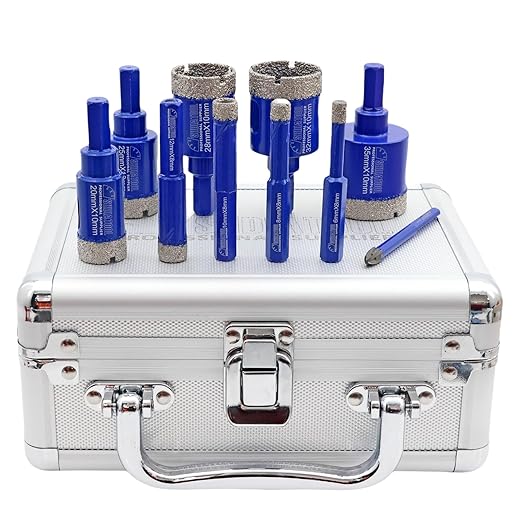 SHDIATOOL 10-Piece Diamond Core Drill Bit Set, 6/8/10/12/20/25/28/32/35mm for Porcelain, Marble, Ceramic, Granite – Tile Drilling Hole Saw Kit with 1/4" Carbide Positioning Drill Bit
