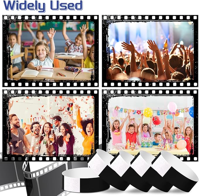 2000 Pcs Paper Wristbands for Events Waterproof Neon Black Wrist Bands Adhesive Concert Identification Wristbands Hand Bands for Events(Black)