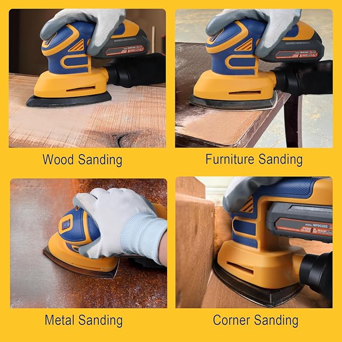 Cordless Detail Sander Compatible with Dewalt 20v Max Battery, 1.9Amp, Dust Collector, Brushless 12,000 OPM Speed, Compact Soft Palm Grip, 10pcs Sanding Pads, 2.0Ah Charger & Battery Kit