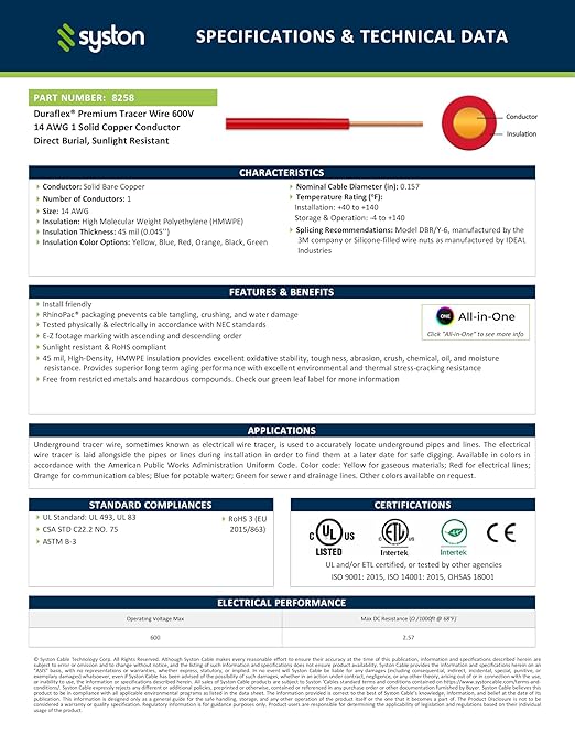 14 AWG Tracer Wire 600V 100% Solid Copper Conductor Direct Burial Underground, Blue Tracer Wire for Locating Underground Pipes and Lines Water Sewer Pipe Fiber Optic Gas Electrical Wire, 250 FT
