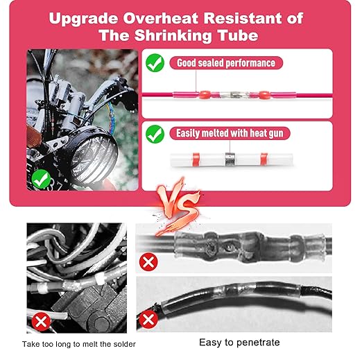 Kuject 350PCS Solder Seal Wire Connectors AWG 22-18, Red Solder Seal Heat Shrink Butt Connectors Terminals Sleeve Waterproof Wire Splice Connector for Marine Automotive Boat Wire Joint