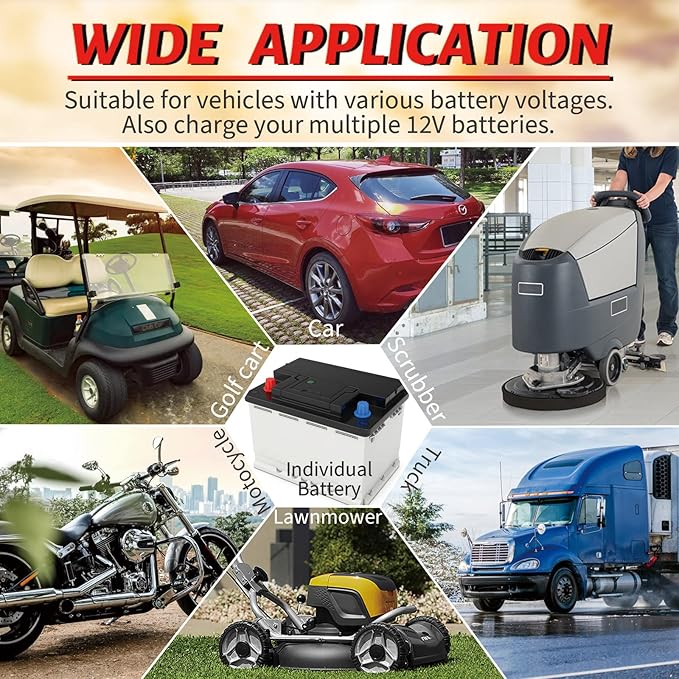 C15 Multiple Voltage Battery Charger 6V 8V 12V 24V Lead-Acid LiFePO4 Lithium Batteries, 15 A Automotive Car Battery Charger and Desulfator for Golf Cart Motorcycle Truck Lawn Mower
