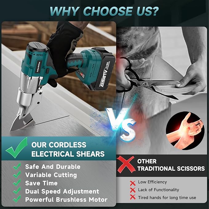 Cordless Sheet Metal Cutter, Brushless Metal Cutting Shears with 1×4.0Ah Battery, 360° Rotating Head & Variable Speed, Electric Scissors for Cutting Iron and Stainless Steel