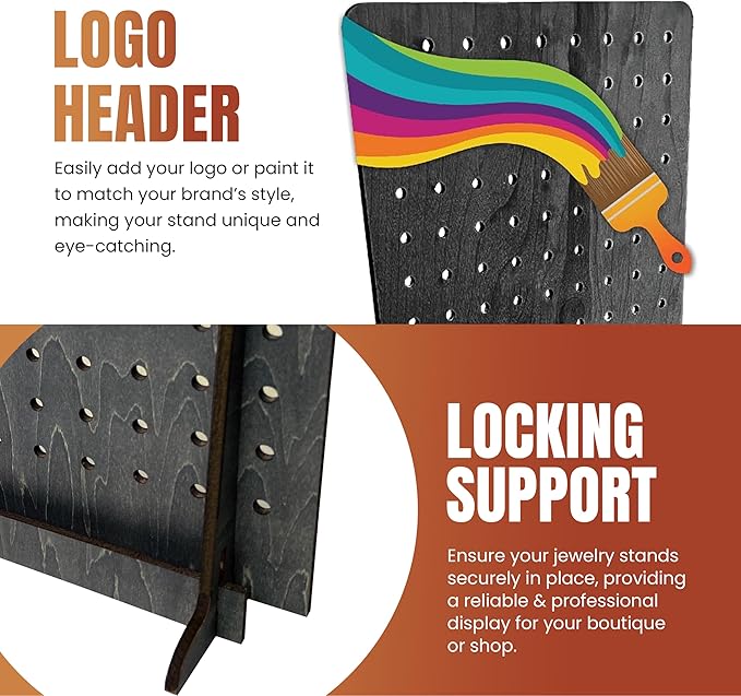 Torched Pegboard Display Stand for Jewelry, Craft Shows, Selling, Vendor Events, Tools, Peg Board Accessories Rack Organizer, Small 5.88" L x 4.3" W x 9.88" H, Ebony…