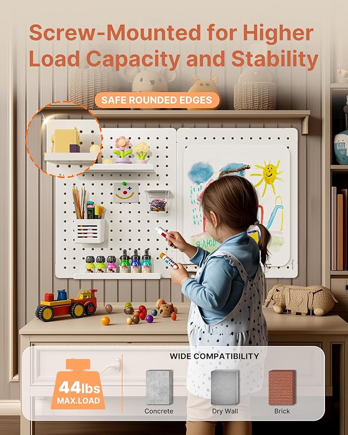 Pegboard Wall Organizer Combination Kit,Overall 33.1"x20.5" Metal Office Pegboard with 19 Accessories, Wall Mounted Peg board Display Panels for Home, Gaming Room, Garage (2Pcs,White)