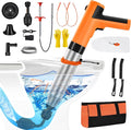 Electric Toilet Plunger, High Pressure Toilet Snake Drain Clog Remover, Splash-Free Unclogger with Drain Snake Auger, Plungers for Bathroom Heavy Duty, Versatile Air Blaster Unclogger Kit (Orange)