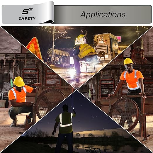 sesafety Hi Visibility Shirts for Men, Safety Shirts with Reflective Strips Class 2, Hi Vis Construction Work Shirt with Pocket Orange M