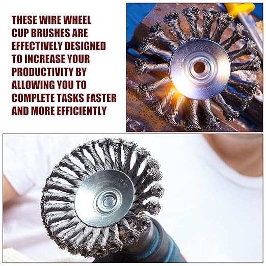 Tandefio 24 Pcs Wire Wheel Brush Wire Wheels with 5/8"-11 Threaded Arbor for 4 1/2 Angle Grinder Knotted Wire Cup Brush for Heavy Cleaning Rust Removal(Red,4 Inch)