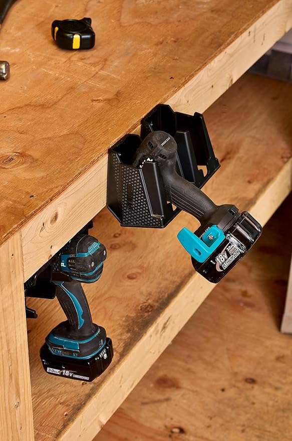 Drill Holder, Power Tool Organizer, Utility Storage Rack | Universal Wall Mount Cordless tools holder fits most drills like Milwaukee and Dewalt (2-PACK) (Black)