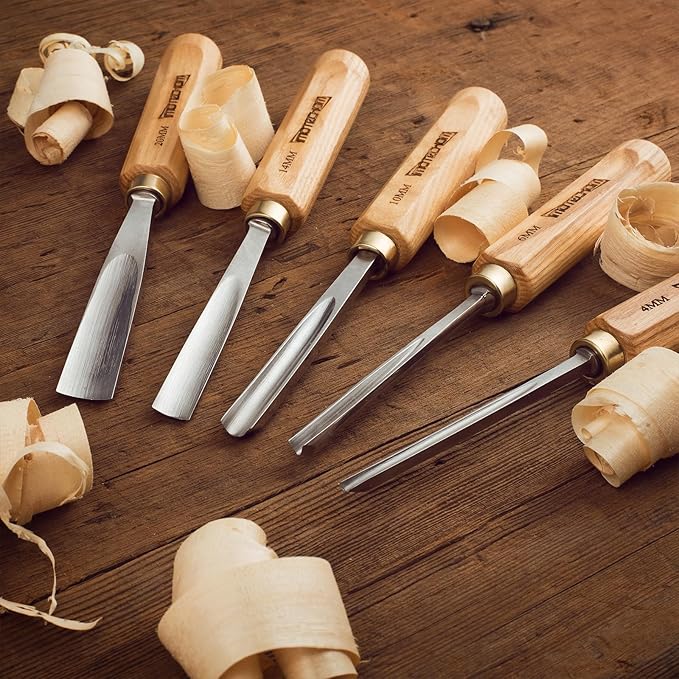 12-Pieces Woodworking Wood Carving Tools Chisel Set with Canvas Bag, Razor Sharp CR-V 60 Steel Blades