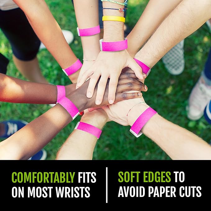 1,000 WristCo Neon Pink Tyvek Wristbands for Events - Tamper-Proof Design & Fluorescent Color Prevent Reuse Premium-Grade Bracelets for Hospital & Medical ID, Party & VIP Identification