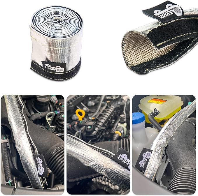 Wire Heat Shield Sleeve Aluminized Heat Shroud Heat Sleeving Fuel Line 2.2" I.D. X 3Ft With 10 Pcs Stainless Steel Cable Metal Zip Ties