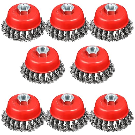 4" Wire Wheel for Angle Grinder, 8PCS Twisted Knotted Wire Brush for Grinder 5/8 Inch-11 Threaded Arbor, 0.02" Carbon Steel Angle Grinder Wire Wheel for Deep Sanding, Heavy Rust Paint.(8)