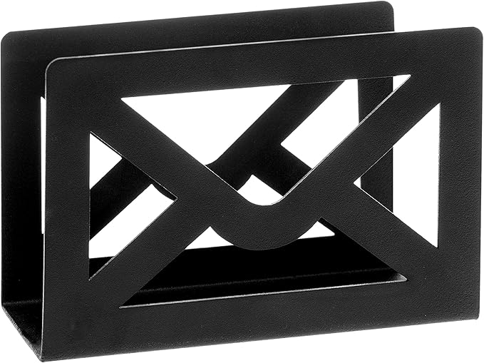 MyGift Black Metal Desktop Mail Holder with Cutout Envelope Design Home and Office Desk Letter Organizer