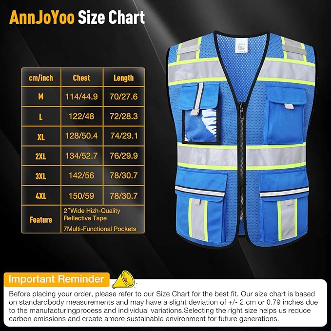 Class 2 Safety Vest with Zipper Front and multiple Pockets, High Visibility Vest, Meets ANSI/ISEA Standards