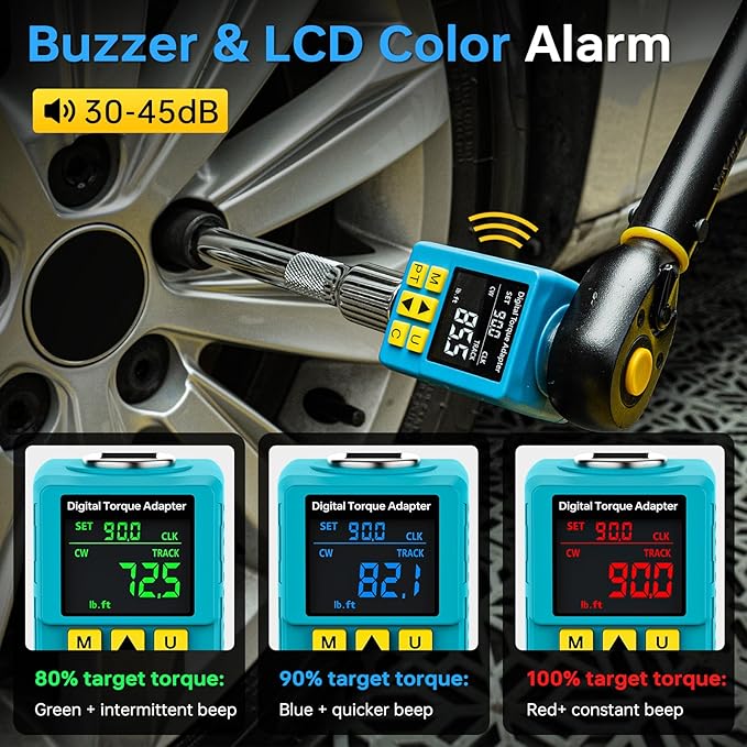 1/2" Digital Torque Adapter, (±1% Accuracy, 7.4-150Ft-lb) Digital Torque Wrench Adapter for Auto, with Upgrade Color Display, Versatile Meter - Smart Alert | Peak/Track | Preset | Store/Delete(203N.m)