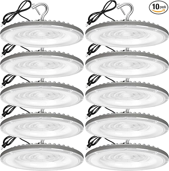 10 Pack 150W UFO Led High Bay Light,120VAC,5000K Daylight Commercial Bay Lighting,IP66 Waterproof,21050LM,650W MH/HPS with Plug Area Lighting for Warehouse/Shop/Workshop/Barn/Gym/Factory