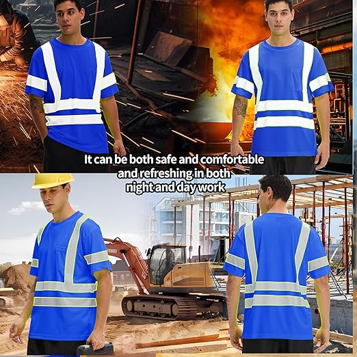 sesafety 3PACK High Visibility Shirts for Mens, Class 3 Hi Vis Reflective Construction Shirts for Men with Pocket Safety T Shirts for Men Work Shirt for Mens Short Sleeve