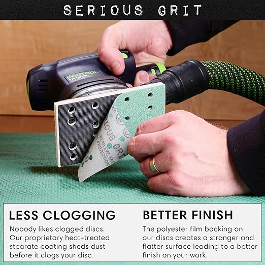 3" x 5" (80mm x 133mm) 14-Hole 220 Grit Sanding Sheets - Fits Festool RTS 400 & Mirka Deos 353 - Heavy-Duty Hook & Loop Film Abrasives - Sandpaper for Sheet Sanders - 50 Pack Box