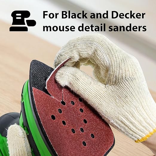 Black and Decker Mouse Sander Pads 220 Grit 50 Pack, Mouse Sander Sandpaper, 12 Hole Hook and Loop Sanding Pads, Detail Palm Sand Paper Set with Tack Cloth by S&F STEAD & FAST