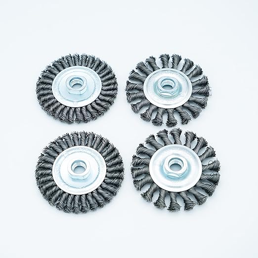 4 Inch Twist Knotted Wire Wheel Brush Set for Angle Grinder with 5/8 Inch-11 Threaded Arbor - Heavy-Duty Conditioning for Various Metals (4)