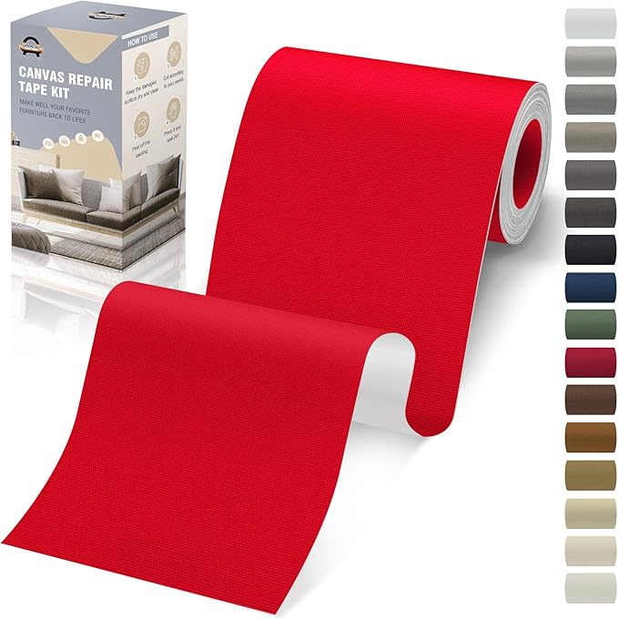 OAZ 4 x 79 inch Canvas Repair Patches Canvas Fabric Patch Self-Adhesive Canvas Repair Tape Waterproof Outdoor Gear Repair Patch Kit for Boat Cover Awning Sofa Chair Couch Tent Bag (Red)