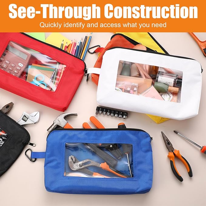 Aliceset 6 Pcs Small Tool Pouch 1680D Oxford Zipper Bags with Clear Window Multipurpose Zipper Pouch Heavy Duty Waterproof Utility Bag for Tool Organization and Storage (Multicolor)