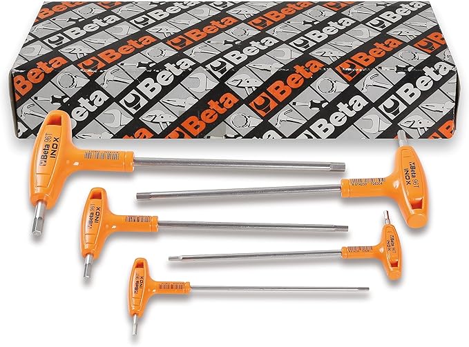 Beta 96TINOX Set of 5 Stainless Steel High Torque T-Handle Hex Key Allen Wrench, Metric 2.5mm - 6mm