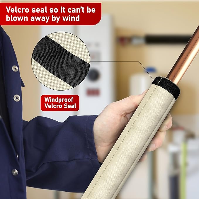 Redford Supply Co. Cold Snap (5°F) Outdoor Pipe Insulation Foam Tube, 8"W x 24"H, Outside PVC Wrap, Pipes Covers for Inside, Water Pipe Insulation Foam Tube, Insulating Outdoor Pipes (Beige)