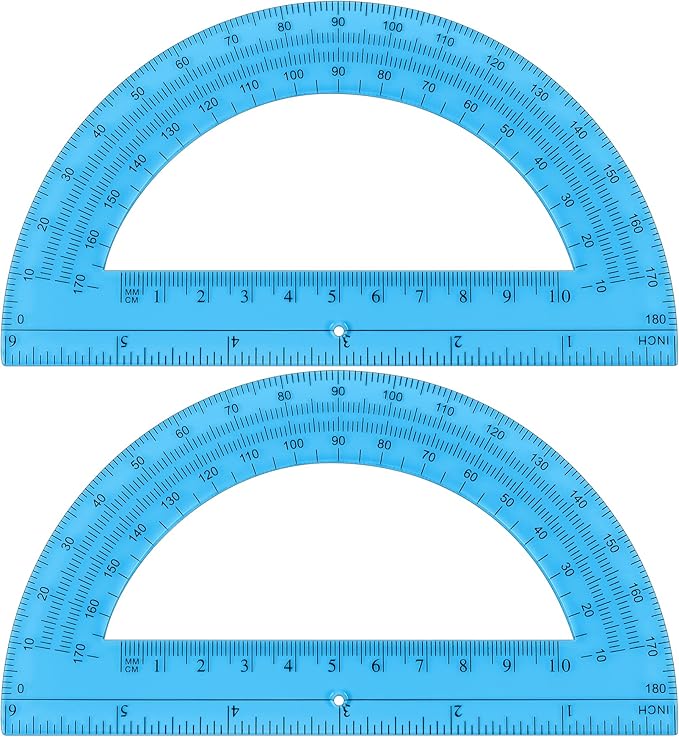 Plastic Protractor Math Protractors 180 Degrees for Geometry Classroom Student School Office Supplies, 6 Inch, Pack of 2 (Blue)