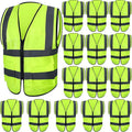 15 Pack Reflective Safety Vests with Pockets and Zipper Construction Work High Visibility Vest for Men Women(Large,Fluorescent Green)