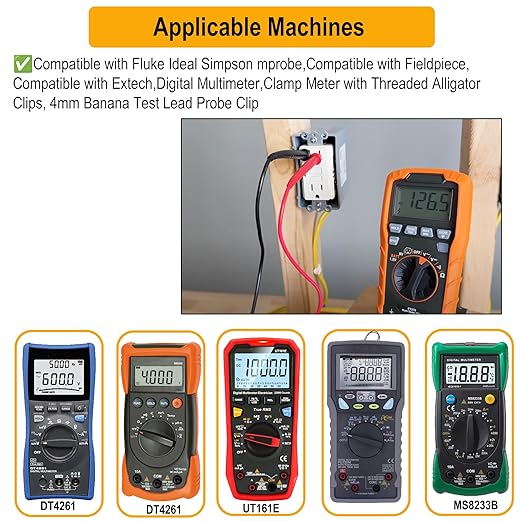 ZIBOO KIT-15 Test Lead Set,for with Fluke Ideal Simpson,Digital Multimeter,Clamp Meter with Threaded Alligator Clips, 4mm Banana Test Lead Probe Clip Suitable Substitute Klein Tools 69410