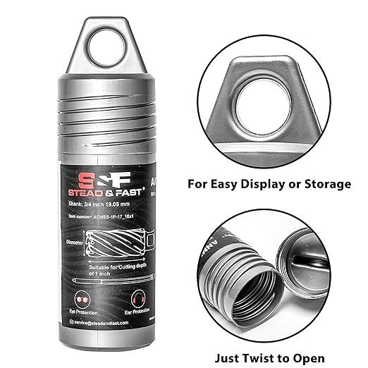 S&F STEAD & FAST Annular Cutter, 1-1/16" Cutting Diameter x 1" Depth of Cut for Magnetic Drill Press, Drill Bit Cutter, Mag Drill Bits with Pilot Pin