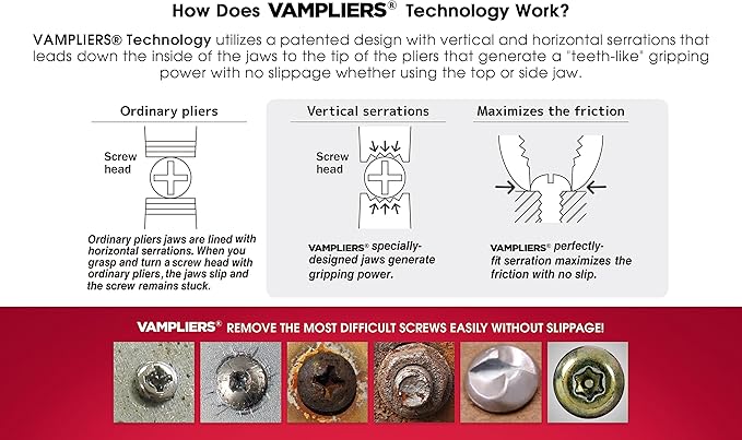 VAMPLIERS 4-Piece Stripped Screw Extractor Pliers Gift Set. Made in Japan. 8" Linesman, 7.5" Long Nose, 6.25" Multipurpose & 5" Mini Pliers. Remove any Stripped/Damaged/Rusted Screws.