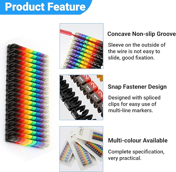 Clip on Wire Markers, Wire Number Labels Colorful Wire Numbering Marker Tube Cable Marker for Marking The Color Coded Cables(100PCS -2.5MM 2.5)
