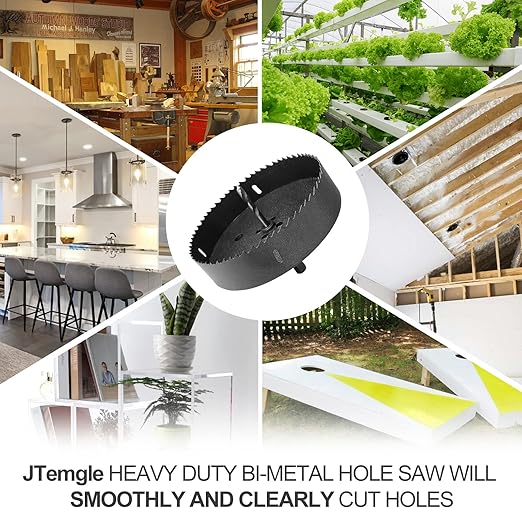 7-1/4 Inch Hole Saw with 1/2" Hex Shank Quick Change Arbor, JTemgle Bi-Metal Hole Saw Heavy Duty Hole Cutting Tool for Cornhole Boards, Recessed Lights, Wood, Plastic, Drywall & Soft Metal