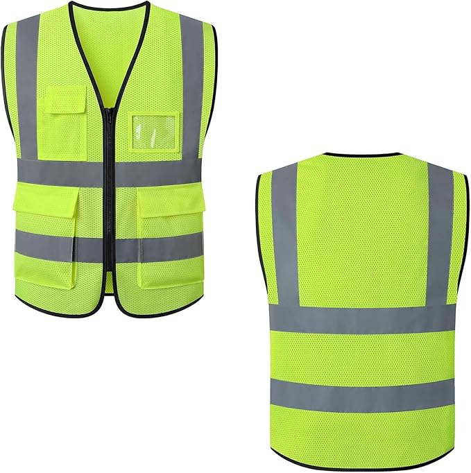 Reflective Safety Vest Bulk Construction Worker Costume Utility High Visibility Vest with Pocket,for Men Women-L size