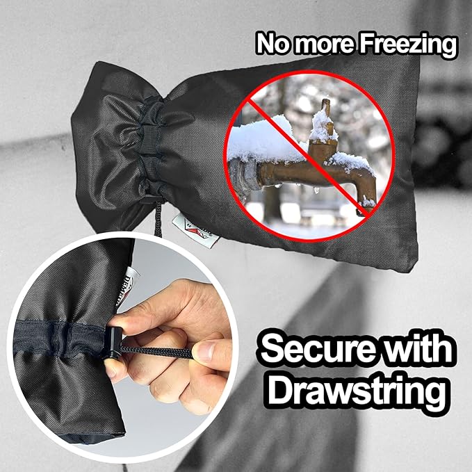 Enlarge Outdoor Faucet Cover for Winter Freeze Protection, 3M Thinsulate, 10"H x 6.3"W Hose Bib Covers for Wall Taps Outside, Waterproof & Frost Free Insulated Spigot Cover, 4 Pcs Faucet Socks - Black