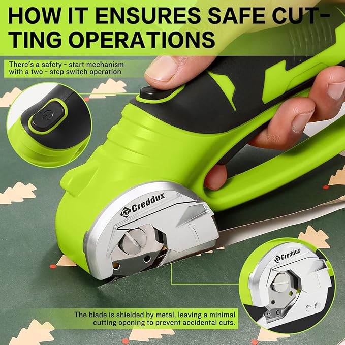 4v Cordless Electric Scissors, Electric Box Cutter With LED Light and Safety Lock, Cardboard Cutter, Rotary Cutter for Cardboard Leather Carpet Plastic Green