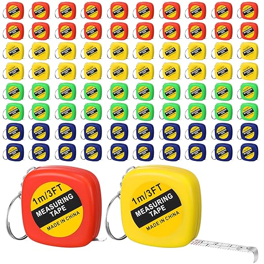 Macarrie 80 Pcs Small Tape Measure Keychains 3 ft/ 1 m Mini Retractable Measuring Tape Bulk with Slide Lock Construction Party Favors for School Prize Bag Filler DIY Projects Office Home Use, 4 Colors