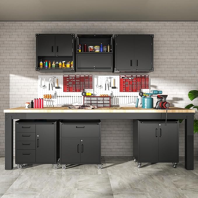 Metal Mobile Tool Storage Cabinet with Wheels,Black Heavy Duty Rolling Tool Cabinets for Garage,Metal Storage Cabinets with 2 Locking Doors and Drawer,Assembly Required