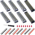 Terminal Block (8 Sets) 8Pcs 10 Positions Dual Row 600V 25A Screw Terminal Strip Blocks with Cover&8Pcs Pre-Insulated Barrier Termina Block Strip&80Pcs Insulated Fork Wire Connector