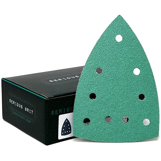60 Grit 4" x 6" Delta (100mm x 150mm) Triangle Sanding Sheets - Fits Festool DTS 400 & Mirka DEOS Delta Sanders - Heavy-Duty Hook & Loop Film Sandpaper for Detail Sanders - 25 Pack Box