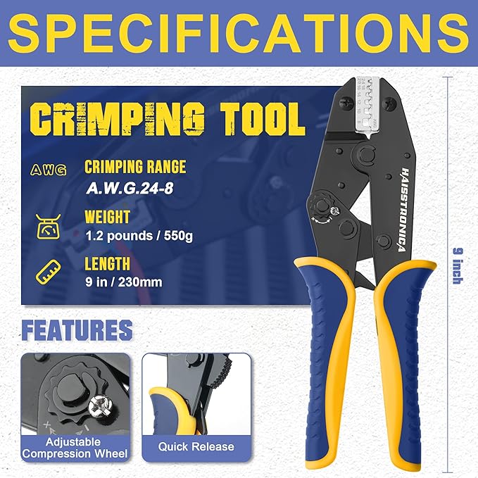 haisstronica ferrule Crimping Tool,24-8 AWG Sleeves Ferrule Ratchet Wire Crimping Tool