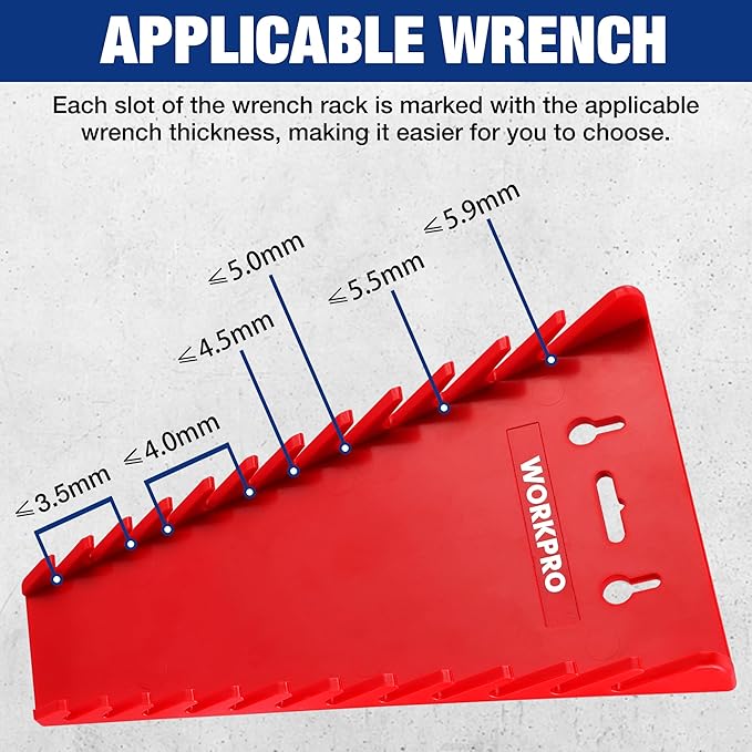 WORKPRO 2-Pack Magnetic Wrench Organizer, 12-Piece Wrench Holder Set for Tool Box Drawer, Wrench Rack Tool Trays SAE(1/4" - 15/16") and Metric(6mm-24mm)
