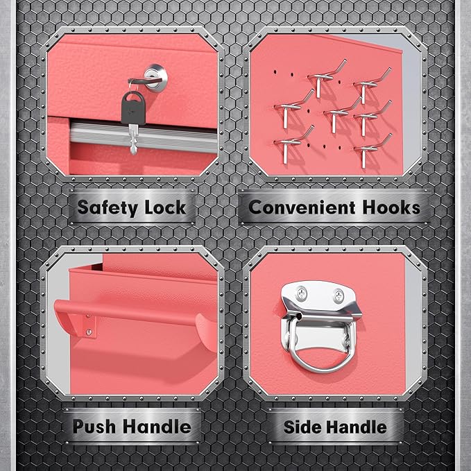 INTERGREAT Tool Chest, Assembled Tool Cabinet with 8 Drawers, Detachable Organized Tool Chests, Lockable Tool Cabinet for Workshop, Warehouse, Mechanics Garage (Pink)