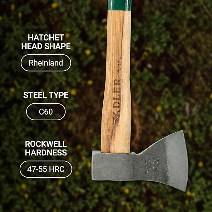 Rheinland Throwing Hatchet - World Axe Throwing League Compliant (1.95lbs, 15.75" Hickory Handle) - German-Made Throwing Axe with Sheath (Natural)