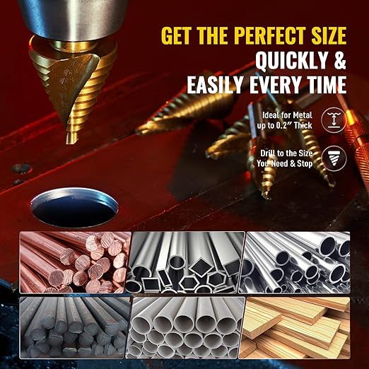 ZELCAN Step Bits for Metal, Step Drill Bit Set 5PCS Titanium, Spiral Grooved with Automatic Center Punch, Step Drill Bit for Metal with Aluminum Case, Multiple Hole Step Bit for DIY Lovers