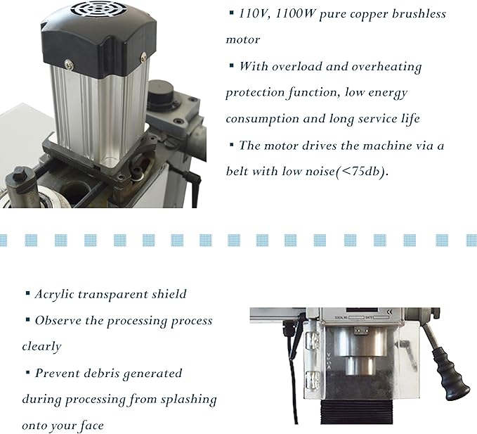Mini Drilling and Milling Lathe Machine Benchtop for Metal Wood Working with Metric Scale Adjustable Speed MT3 Spindle Taper Emergency Stop Switch 1100W